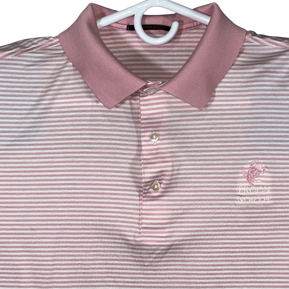 Troon North Mens Pink White Striped Supima Cotton Mercerized Golf Polo Shirt M